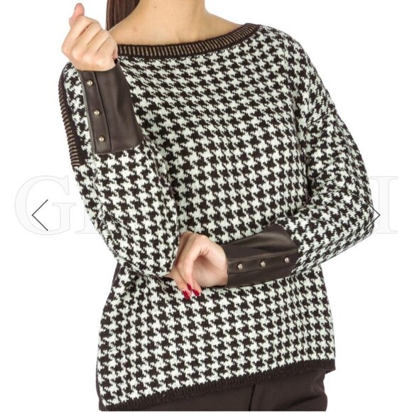 Liu Jo Black & White Houndstooth Knit Longsleeve Sweater, Pullover Size Small S - Picture 16 of 16
